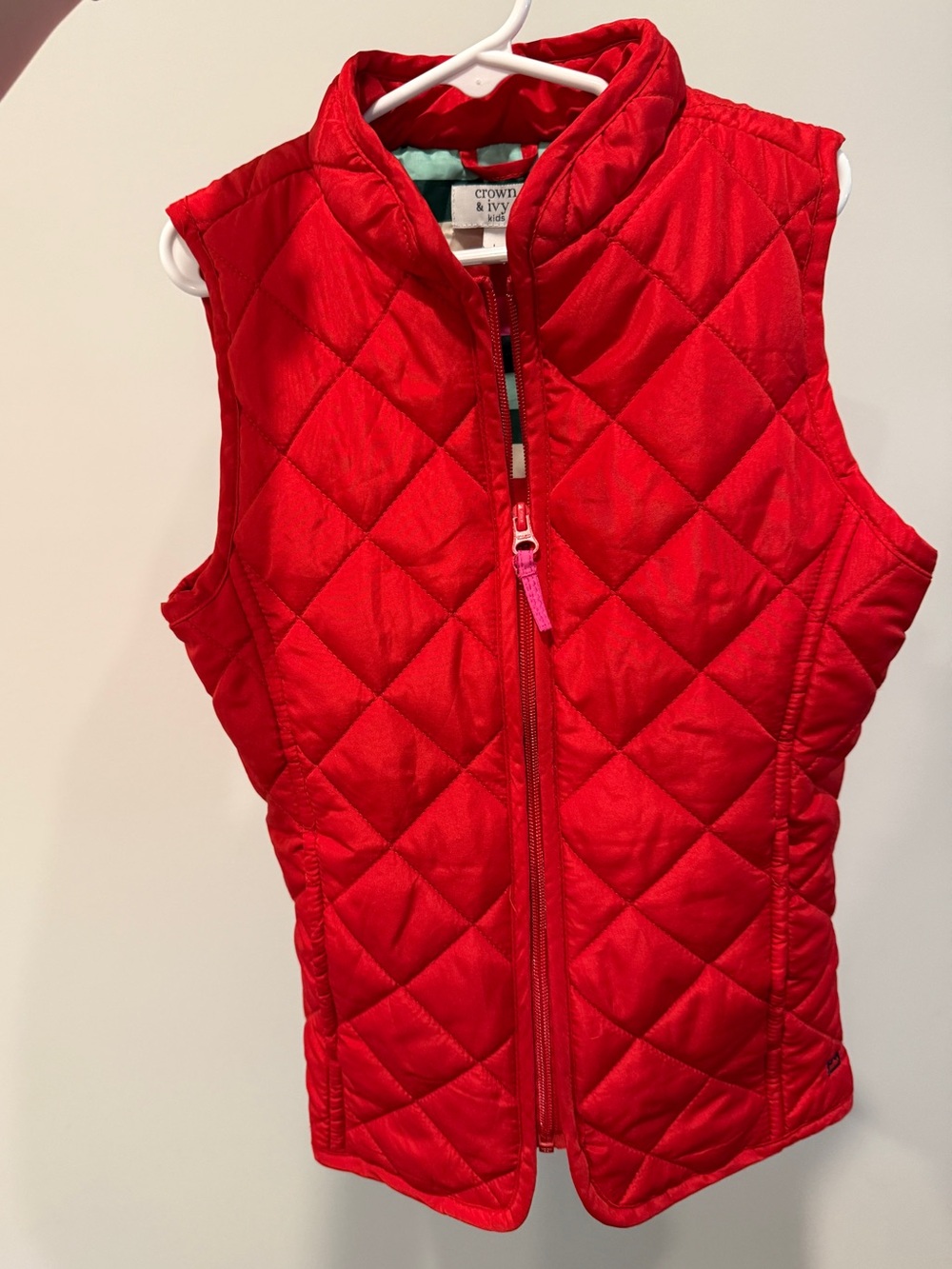 crown & ivy Girls' Quilted Bright Red Puffer Vest